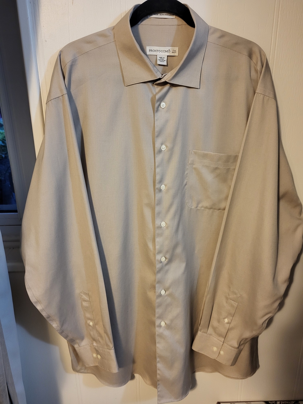 Pronto Uomo Light Beige Men's Dress Shirt Sz 3XL See Measurements